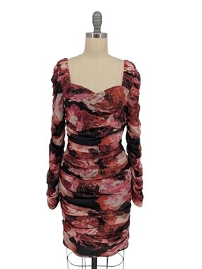 30145 Cache Floral Ruched Mesh Dress Pink size XSmall cocktail party evening